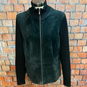 Covington‎ Black Leather Front Sweater Jacket